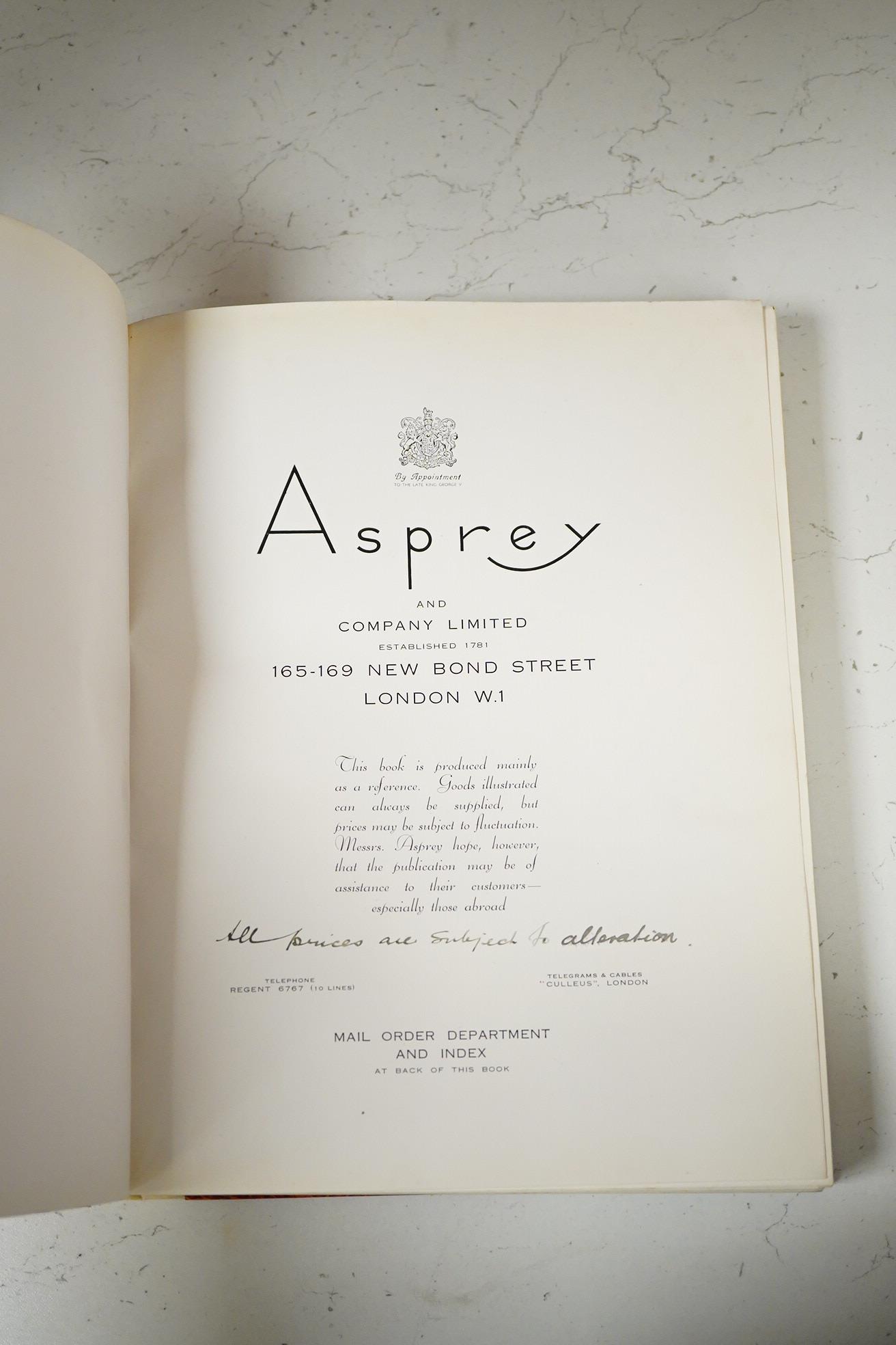 Mappin & Webb Ltd. [Catalogue]. illus. throughout (a little in colour), coloured pictorial e/ps.; original gilt cloth, 4to. (?1935); Asprey and Company Limited ... [Catalogue]. illus. throughout (num. coloured); original